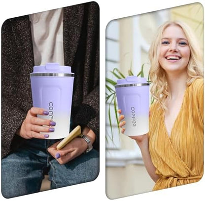 SPLMIFA Travel Coffee Mug Leak-Proof, Reusable Coffee Cups with Lid, Stainless Steel Vacuum Insulated Coffee Tumblers, Thermal Insulation Cup for Men & Women Hot & Cold Drinks(2nd-Purple White, 12OZ)