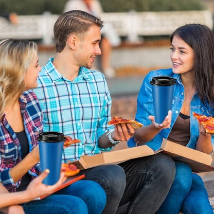 Honeydak 45 Pack 16 oz Reusable Coffee Cups with Lids Water Bottle Iced Coffee Travel Mug Reusable Portable Plastic Tea Tumblers Bulk for Hot and Cold Drinks Birthdays Party(Classic,Navy Blue)