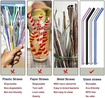 Reusable Borosilicate Glass Straws for 16 oz Tumblers, 9 Inch x 8mm Bent