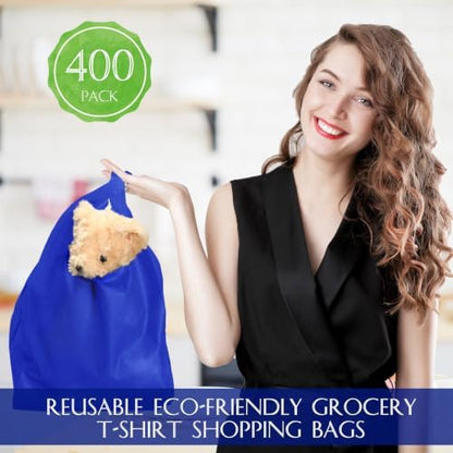 Windyun Large Grocery T-shirt Bags Bulk Reusable Non Woven Shopping Bag Foldable Gift Tote with Handle, 20.5x11x5.5 Inch