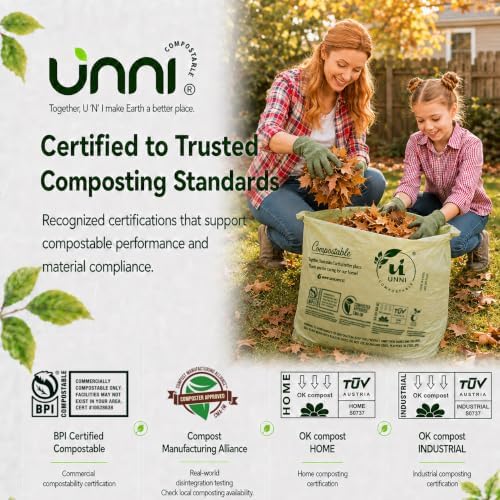 UNNI 30-33 Gallon Compostable Bags, 20 Count, 124 L, Extra Thick 1.1 Mil
