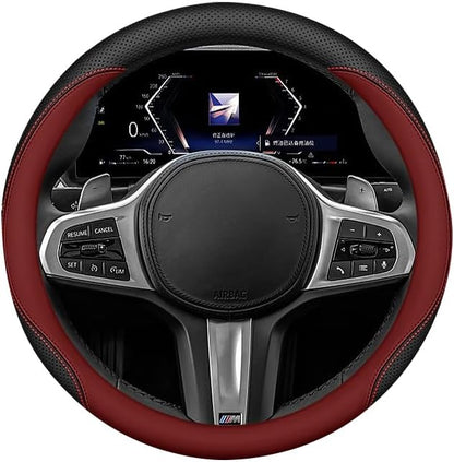 Leather Steering Wheel Cover 15 Inches Car Steering Wheel Cover Stretchy Easy Installation Durable Breathable Non-Slip for Honda Civic Accord Fit CRV HRV Pilot Odyssey Accessories -Red