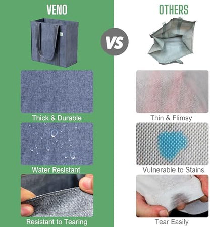 VENO 2/4 Pack Compact Reusable Grocery Shopping Bags with Hard Bottom