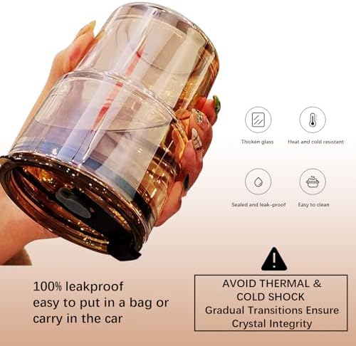 BLUEPOLAR 13oz/400ml Glass Water Tumbler with Straw and Lid Sealed Carry On Thick Wall Iced Coffee Cup Glass Cup for Water, Iced Tea Fruit Juice Etc (Amber)