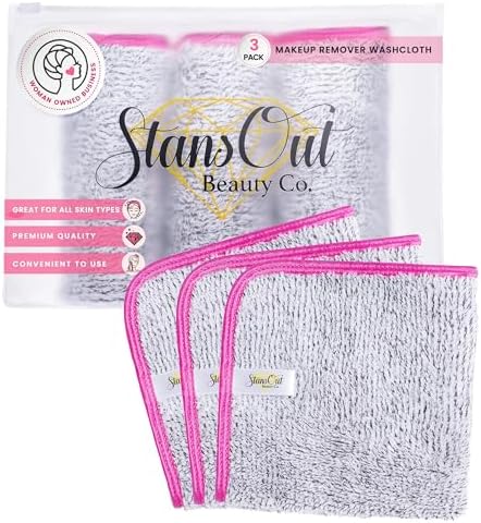 StansOut Makeup Towels - Pack of 3 Reusable Makeup Remover Cloths - Microfiber Facial Towels for Makeup Removal - Washcloths for Gentle Cleansing - Soft Towels for Face and Body Care, 12x12 in, Gray.