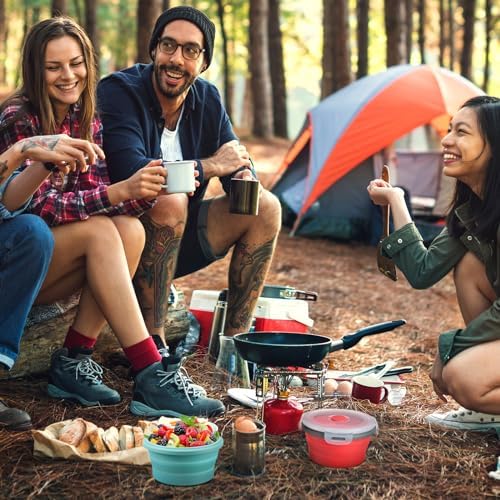 Suclain 4 Pcs Collapsible Bowls with Lids Silicone Camping Food Storage Container Expandable Folding Salad Lunch Box Travel Container for Hiking Camping
