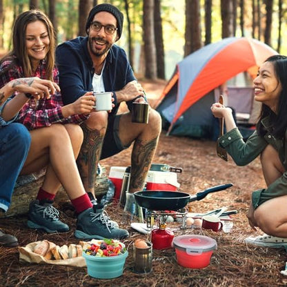 Suclain 4 Pcs Collapsible Bowls with Lids Silicone Camping Food Storage Container Expandable Folding Salad Lunch Box Travel Container for Hiking Camping