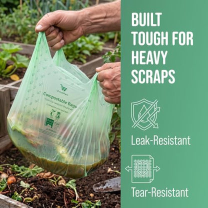50 Home Compostable Trash Bags 1.6 Gallon Easy Tie Handles