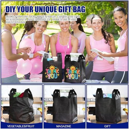 Windyun Large Grocery T-shirt Bags Bulk Reusable Non Woven Shopping Bag Foldable Gift Tote with Handle, 20.5x11x5.5 Inch
