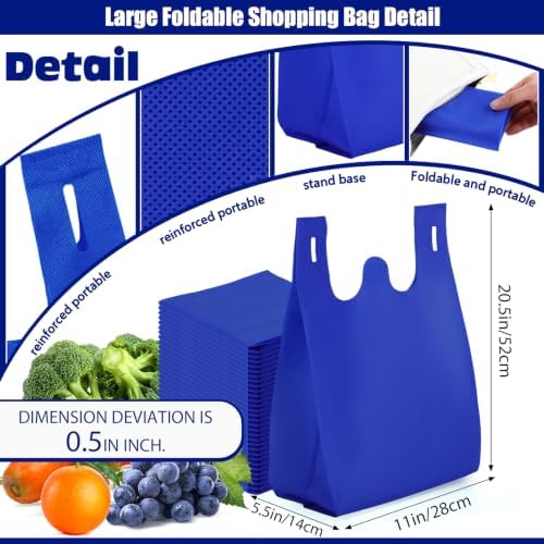 Windyun Large Grocery T-shirt Bags Bulk Reusable Non Woven Shopping Bag Foldable Gift Tote with Handle, 20.5x11x5.5 Inch
