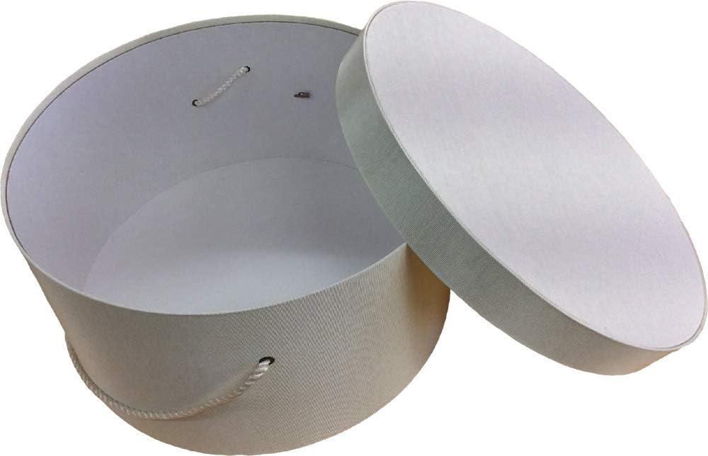 Sarah's Hat Boxes Classic Ivory Hat Box – 14.75" x 7.5" (Dia. x Ht.) Handmade in USA – Odorless Non-Toxic Adhesive, Cording Handle – Premium Storage for Hats & Accessories