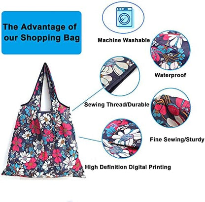 6 Pcs Reusable Grocery Bags Xlarge 50LBS Foldable Grocery Shopping Bags Washable Beach Bag Ripstop Nylon Tote Bags