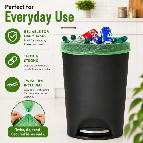 Tall Kitchen Trash Bags 13 Gallon (120 Bags) Medium Green Garbage Bag 55 Liter Can Liners Portable Camping Toilet Bags (120 count)