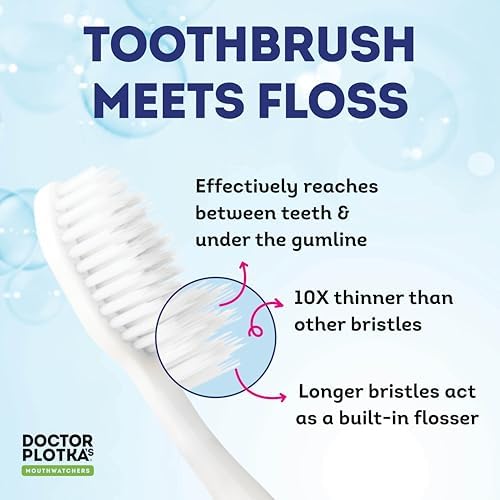 MOUTHWATCHERS Soft Manual Toothbrush, Adults, Flossing Bristles, Blue