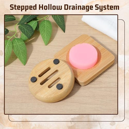 Ymapinc 2-Pack Bamboo Soap Holder, Round+Square for Home Shower Bathroom