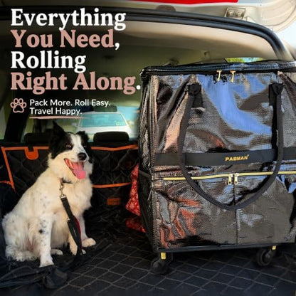 PASMAN Reusable Foldable Rolling Grocery Bag on 5 Wheels,Large, Rose Gold