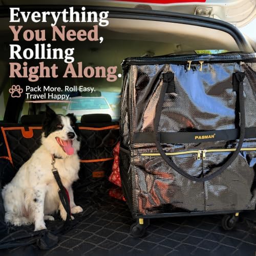 PASMAN Reusable Foldable Rolling Grocery Bag on 5 Wheels,Large, Silver