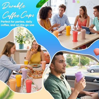 Honeydak 30 Pack 16 oz Reusable Coffee Cups with Lids Water Bottle Iced Coffee Travel Mug Portable Plastic Tea Tumblers Bulk for Hot and Cold Drinks Birthdays Party (Macaron Color,Classic)