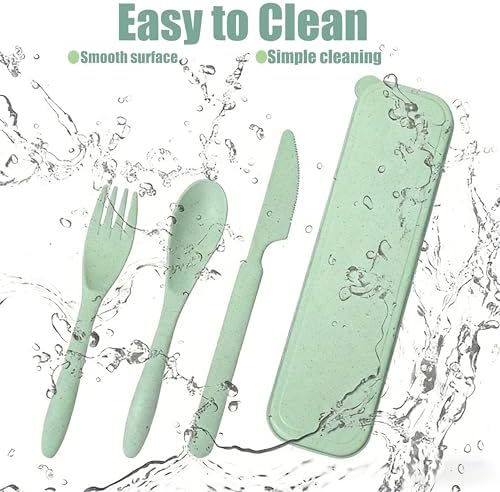 2Pack Wheat Straw Utensil Set, BPA Free Reusable Fork Spoon Knife with Case