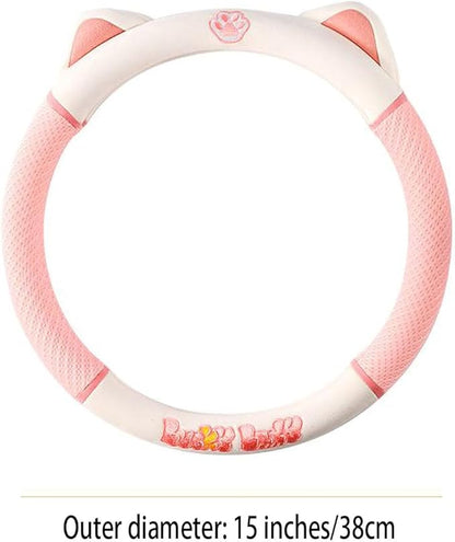Women's Cartoon Steering Wheel Cover Comfortable, Breathable, Non-Slip All-Season Car Accessory Universal 15-inch Fit Suitable for Sedans, Pickup Trucks, and SUVs