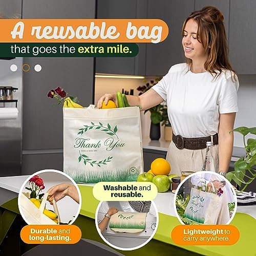 Simply Cool 50 Pack Reusable Thank You Grocery Bags Large Tote Bags Bulk
