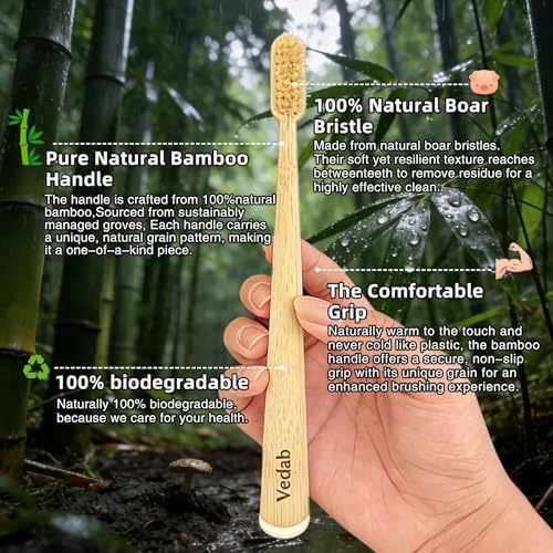 Boar Bristle Toothbrush & Bamboo Toothbrushes(5-Pack) - Plastic Free