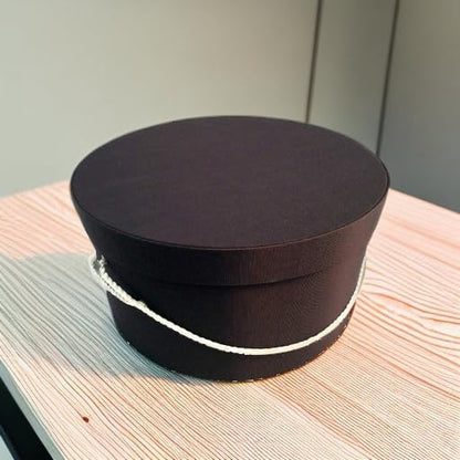 Sarah's Hat Boxes Classic Brown Hat Box – 12.75" x 6.5" (Dia. x Ht.) Handmade in USA – Odorless Non-Toxic Adhesive, Cording Handle – Premium Storage for Hats & Accessories