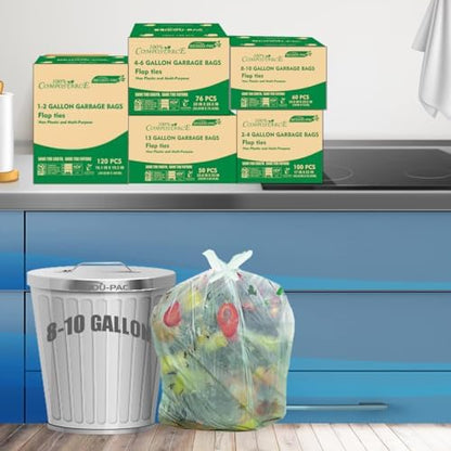 BEIDOU-PAC 8-10 Gallon Flap Tie Compostable Trash Bags, 240 Count, Compost Bags Kitchen Trash Bags, Sturdy Garbage Bags Food Scrap Waste Bags, ASTM D6400, US BPI Certified, Green