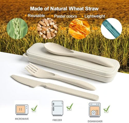 Reusable Utensils Set with Case, 4 Sets Travel Utensils with Case, Reusable Forks and Spoons Set for Lunch Box Accessories, Camping Utensils for Daily Use or Outdoor
