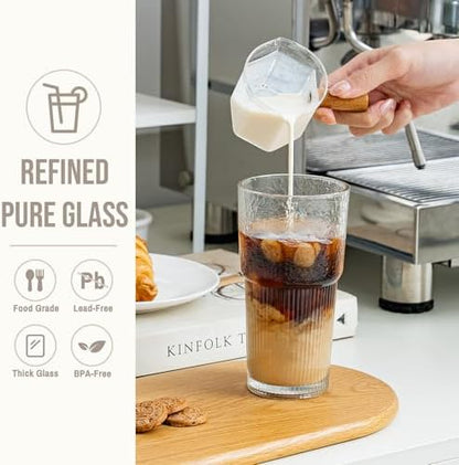 SoulTimes 20oz Wave Ribbed Glass Tumbler with Lid and Straw – Iced Coffee Glasses Cups for Smoothie, Matcha, Juice, Water etc. Leakproof and Reusable Glassware Drinking for Daily & Travel To Go [2Pcs]