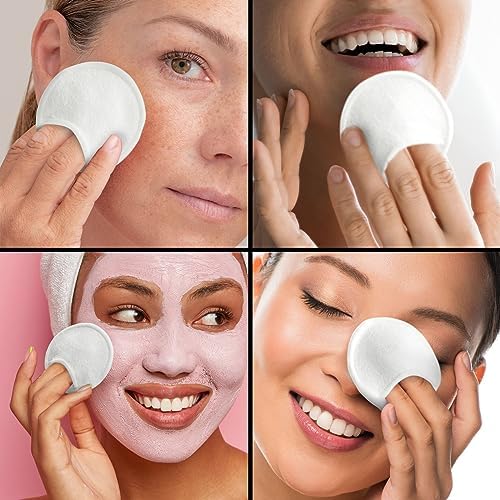 Glamlily Reusable Cotton Pads for Face Makeup Removal with Bamboo Holder and Mesh Storage Bag (White) 16 Pack