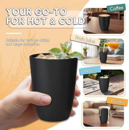 Wrova Wheat Straw Cups 6 PCS Good Alternative to Plastic Reusable Cups 12 oz Unbreakable Drinking Cup Reusable Dishwasher Safe Water Plastic Glasses Black