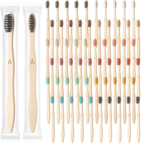 Sieral 120 Pcs Bamboo Toothbrushes Bulk, Individually Wrapped,Letter