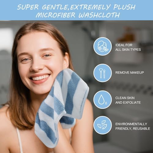 SINLAND Microfiber Facial Cloths Fast Drying Washcloth 12inch x 12inch Absorbent Face Wash Cloth Soft Makeup Remover Cloths