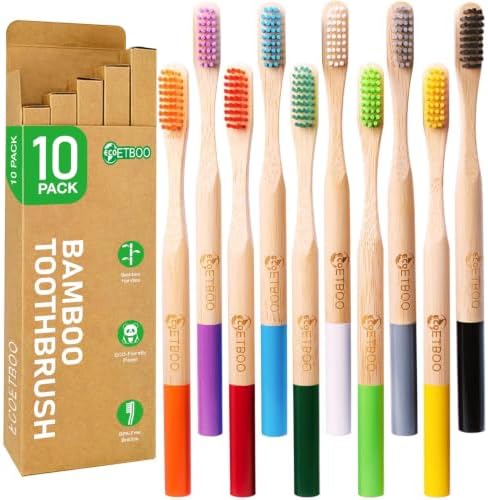 10 Pack Soft Bristles Bamboo Toothbrushes, Plastic Free Toothbrush