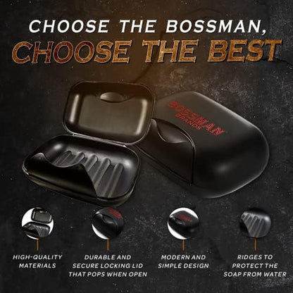 Bossman Travel Soap Container - (Black) Travel Soap Case with Snap-Lock Lid
