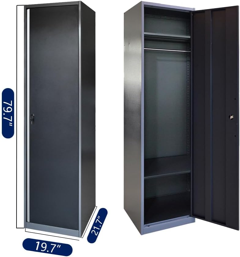 JZD Metal Garage Tool Cabinet System, Tool Organization with Wooden Worktop, for Workshop Auto Repair Shop, Black and Grey