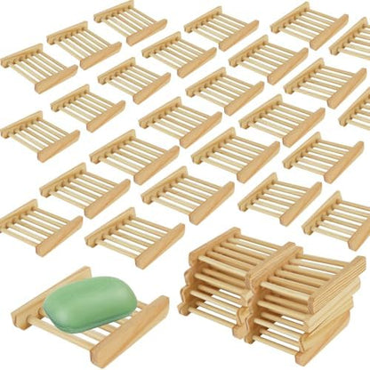 60 PCS Bamboo Soap Dish for Shower 3.3x3.5x0.7 Inch Wooden Soap Holder Self Draining Bamboo Soap Holder Handmade Wooden Soap Dish for Bar Soap Wood Soaps Tray for Bathroom, Shower, Kitchen