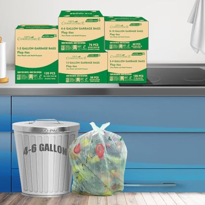 BEIDOU-PAC 4-6 Gallon Flap Tie Compostable Trash Bags, 304 Count, Compost Bags Kitchen Trash Bags, Sturdy Garbage Bags Food Scrap Waste Bags, ASTM D6400, US BPI Certified