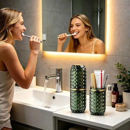 Travel Toothbrush and Toothpaste Case: 2 in 1 Toothbrush Travel Case with Rinse Cups, Dustproof Toothbrush Holder for Traveling, Camping, School Dorm, Office, Gym, Business Trip