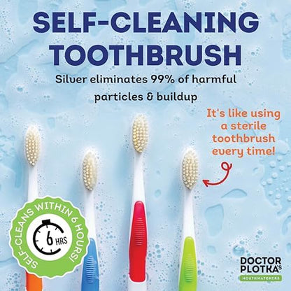 MOUTHWATCHERS Soft Flossing Manual Toothbrush, Adults, 4-Pack, Blue