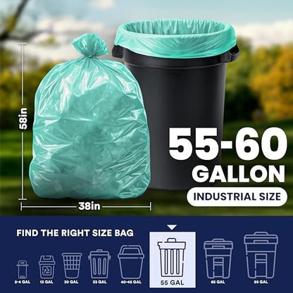 Plasticplace 55-60 gallon Trash Bags │ 1.2 Mil │ Green Heavy Duty Garbage Can Liners │ 38” x 58” (50Count)