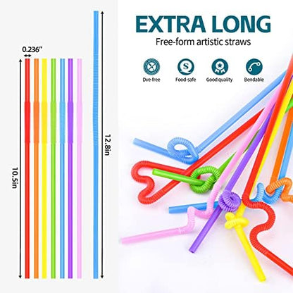 [Individually Wrapped] 100 Pcs Colorful Flexible Plastic Straws