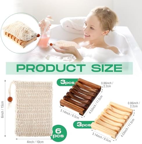 Mumufy 12 Pcs Bamboo Soap Dish Sisal Bag Drain,Mixed Color,Bamboo, Wooden