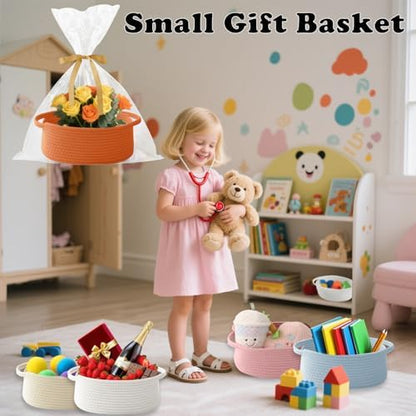 Woven Rope Basket - Baby Gift Basket with Bag & Ribbon, Orange