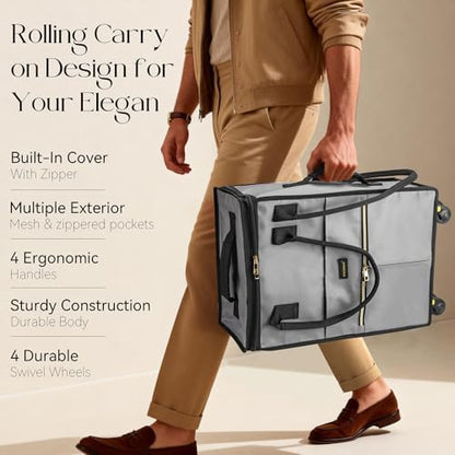 PASMAN Reusable Foldable Rolling Grocery Bag on 4 Wheels,Small,Matte-Grey