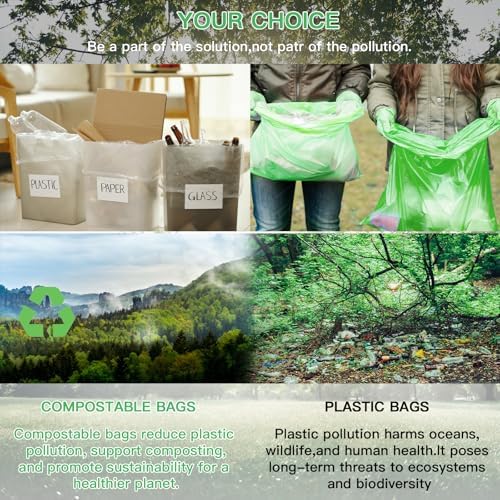 Compostable Kitchen Trash Bags 6-Gallon - Heavy Duty Medium Unscented Biodegradable Garbage Bag Bulk 5 Rolls 100 Count Portable Toilet Wastebasket Liners for Bathroom Office Inwaysin