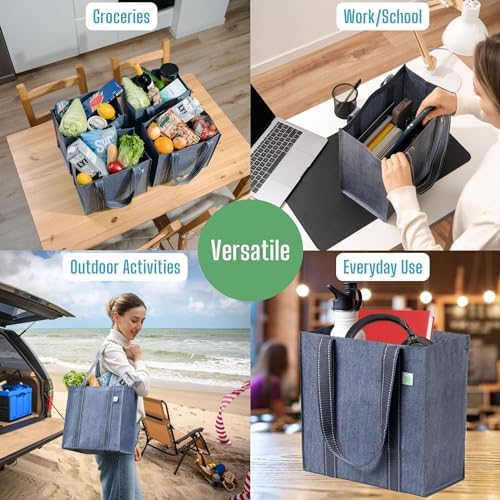 VENO 2/4 Pack Compact Reusable Grocery Shopping Bags with Hard Bottom