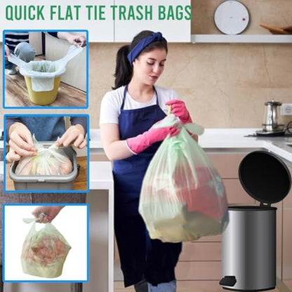 BEIDOU-PAC 4-6 Gallon Flap Tie Compostable Trash Bags, 304 Count, Compost Bags Kitchen Trash Bags, Sturdy Garbage Bags Food Scrap Waste Bags, ASTM D6400, US BPI Certified