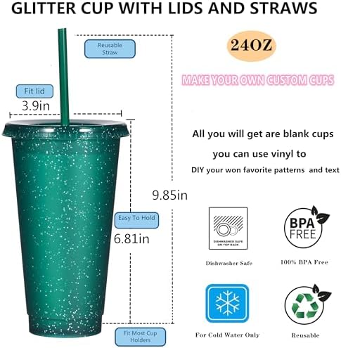 Suertestarry Tumbler with Straw and Lid,Water Bottle Iced Coffee Travel Mug Cup,Reusable Plastic Cups,Perfect for Parties,Birthdays,24oz-5 Pack (Dark Green, 10 pack)
